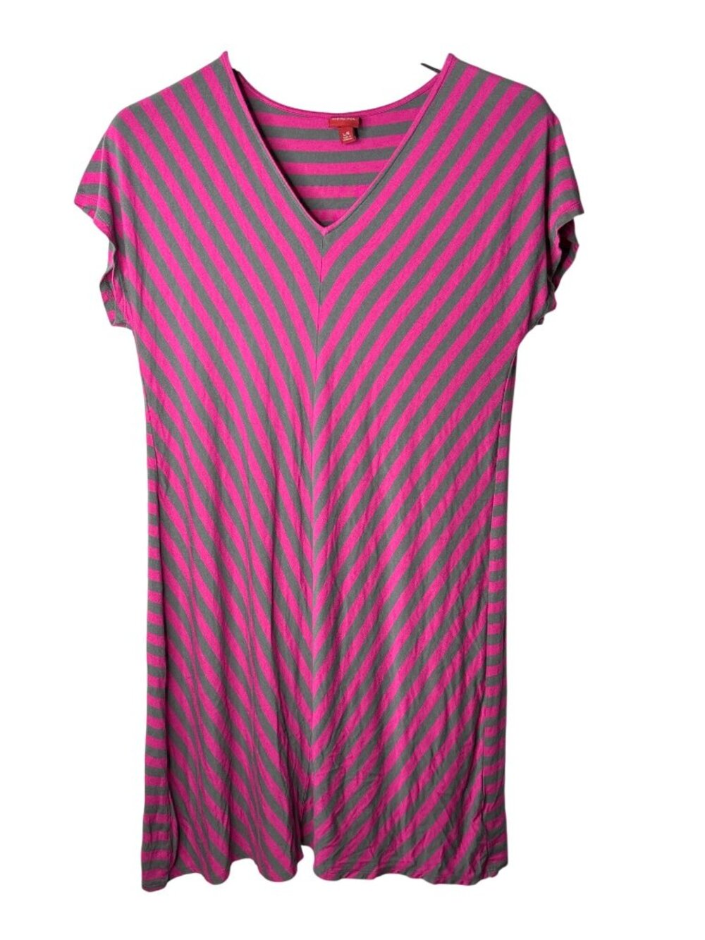 Merona Midi Shift Dress Size L Chevron Striped Pink Grey Rayon Blend